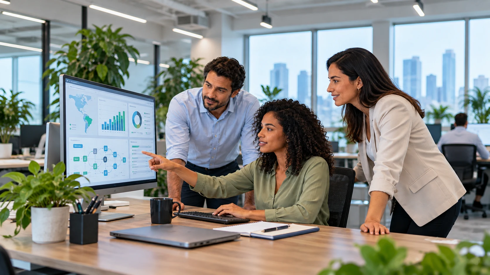Equipe utilizando tecnologia para a gestão integrada